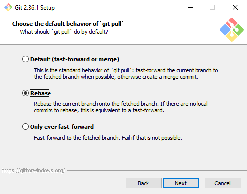 default behavior of git pull