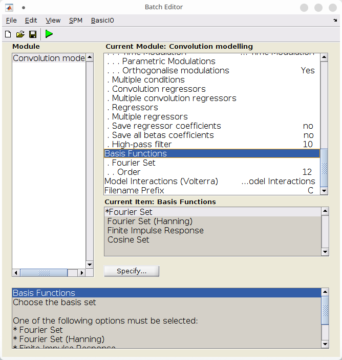 Setting the basis set of the convolution model