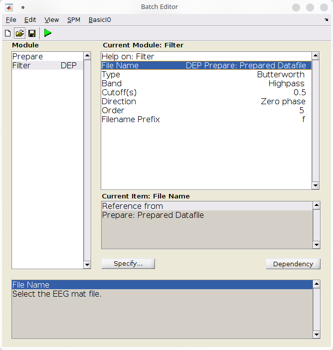 Options for the Filter batch