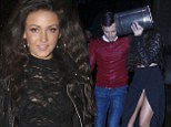 Michelle Keegan falls victim to the dangers of a thigh-high split as she accidentally flashes her underwear at Mark Wright's birthday party